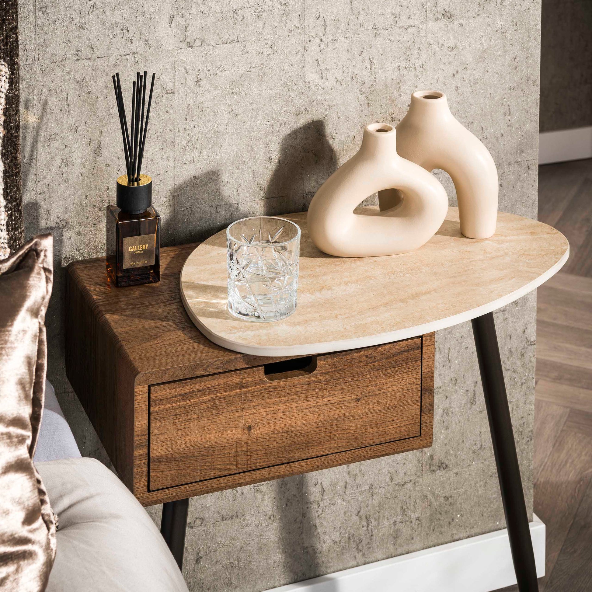 Nachttisch – 60×35×60 cm – Keramik travertin | Modell N0220