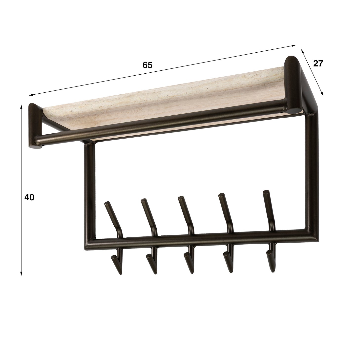 Garderobe – hutablage 5 haken – 65×27×40 cm – Melamin Travertin | Modell N0225