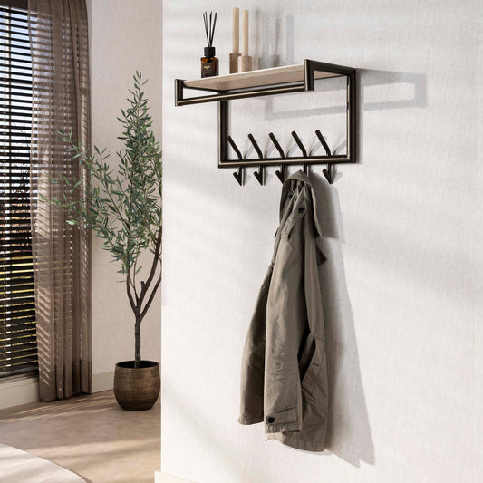 Garderobe – hutablage 5 haken – 65×27×40 cm – Melamin Travertin | Modell N0225