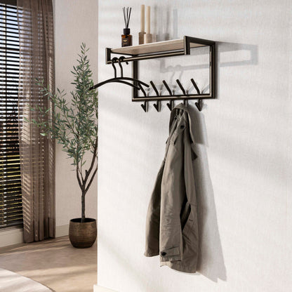 Garderobe – hutablage 5 haken – 65×27×40 cm – Melamin Travertin | Modell N0225