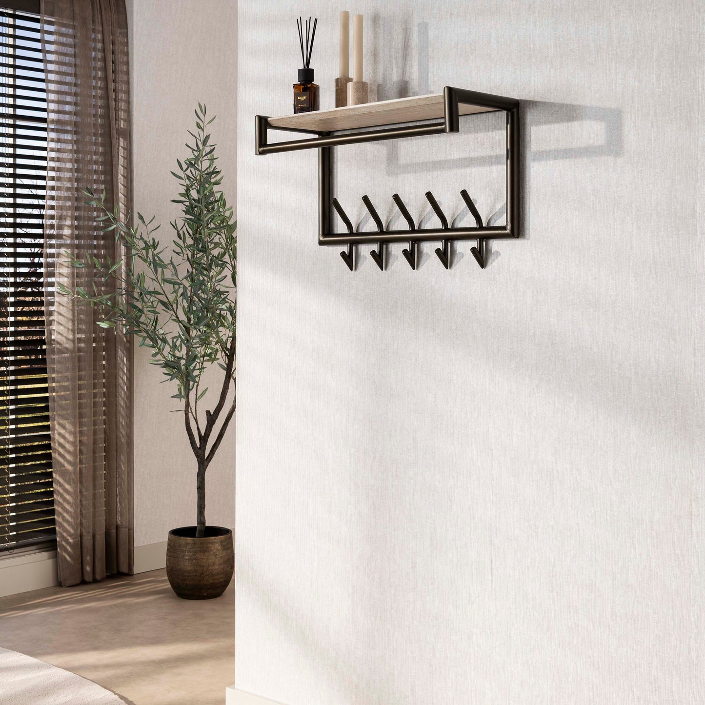Garderobe – hutablage 5 haken – 65×27×40 cm – Melamin Travertin | Modell N0225