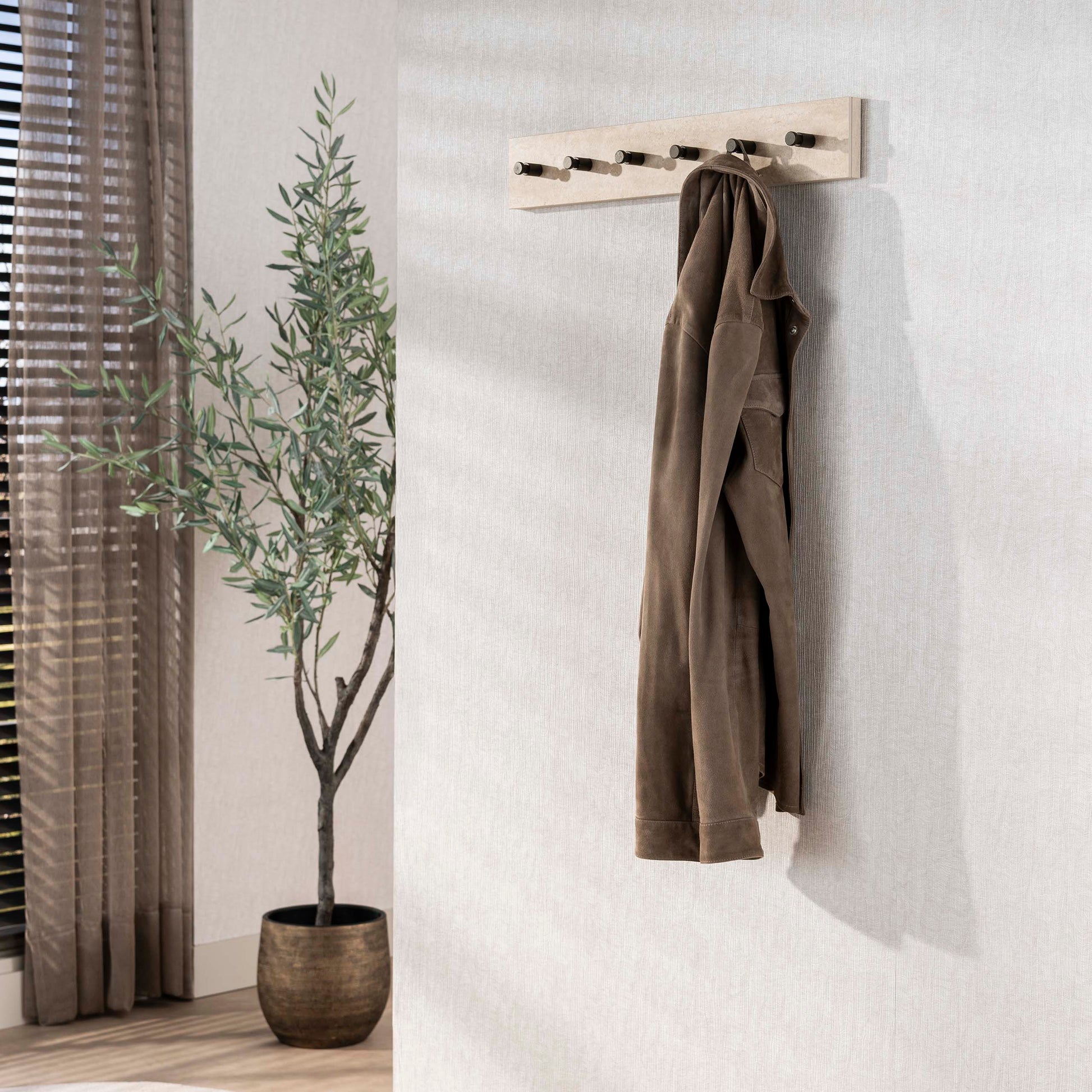 Garderobe – 6 haken – 60×7×10 cm – Keramik travertin | Modell N0229
