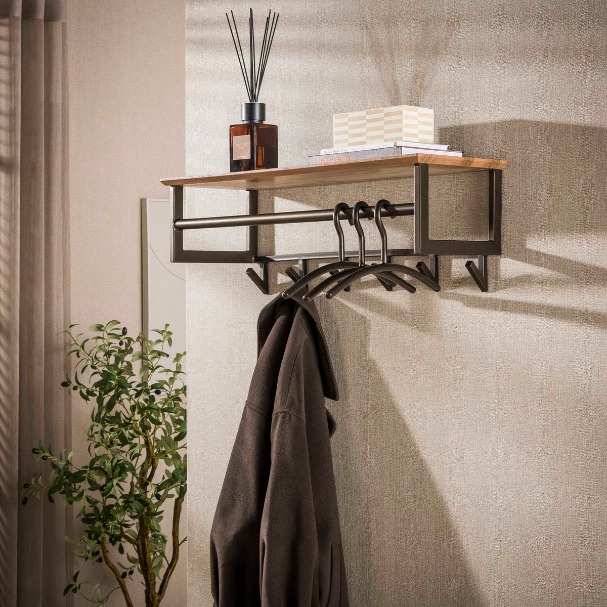 Garderobe – 6 haken – 80×30×28 cm – Drift brown | Modell N0231