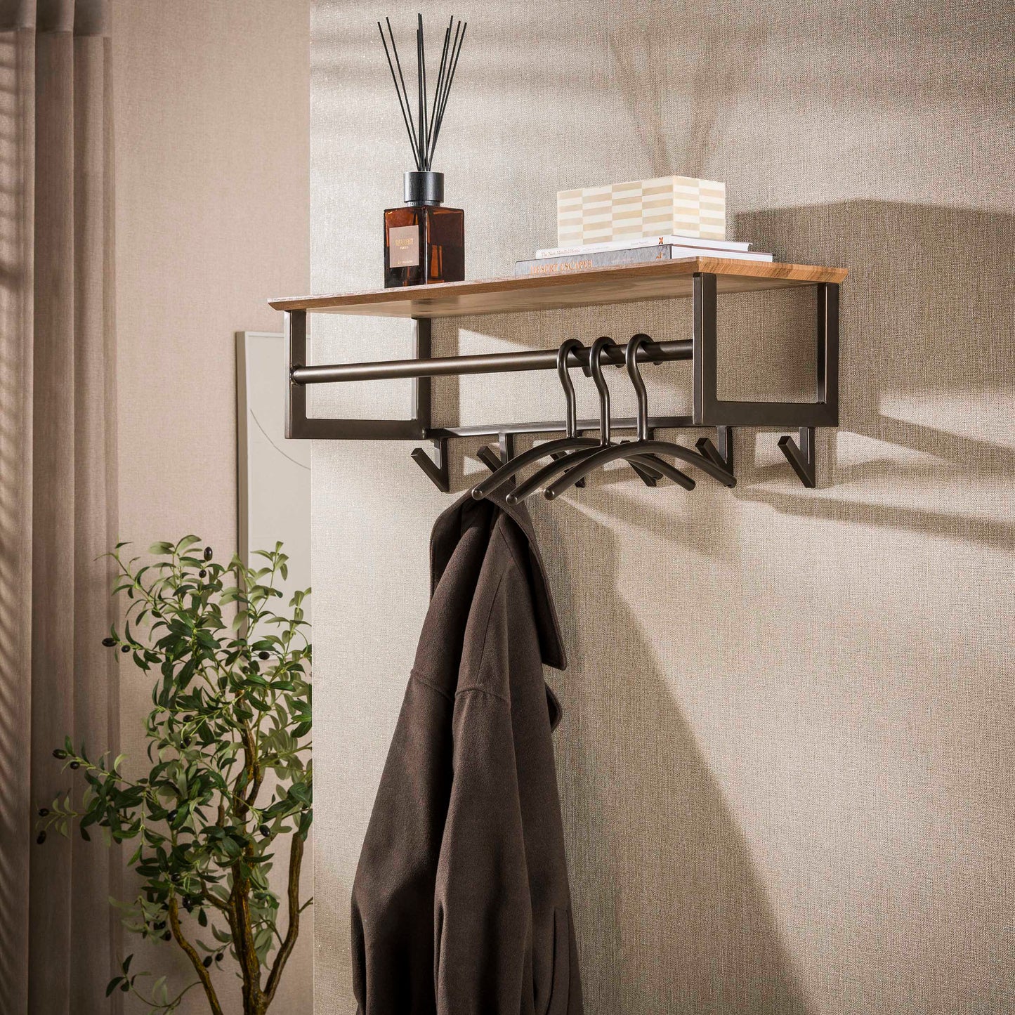 Garderobe – 6 haken – 80×30×28 cm – Drift brown | Modell N0231