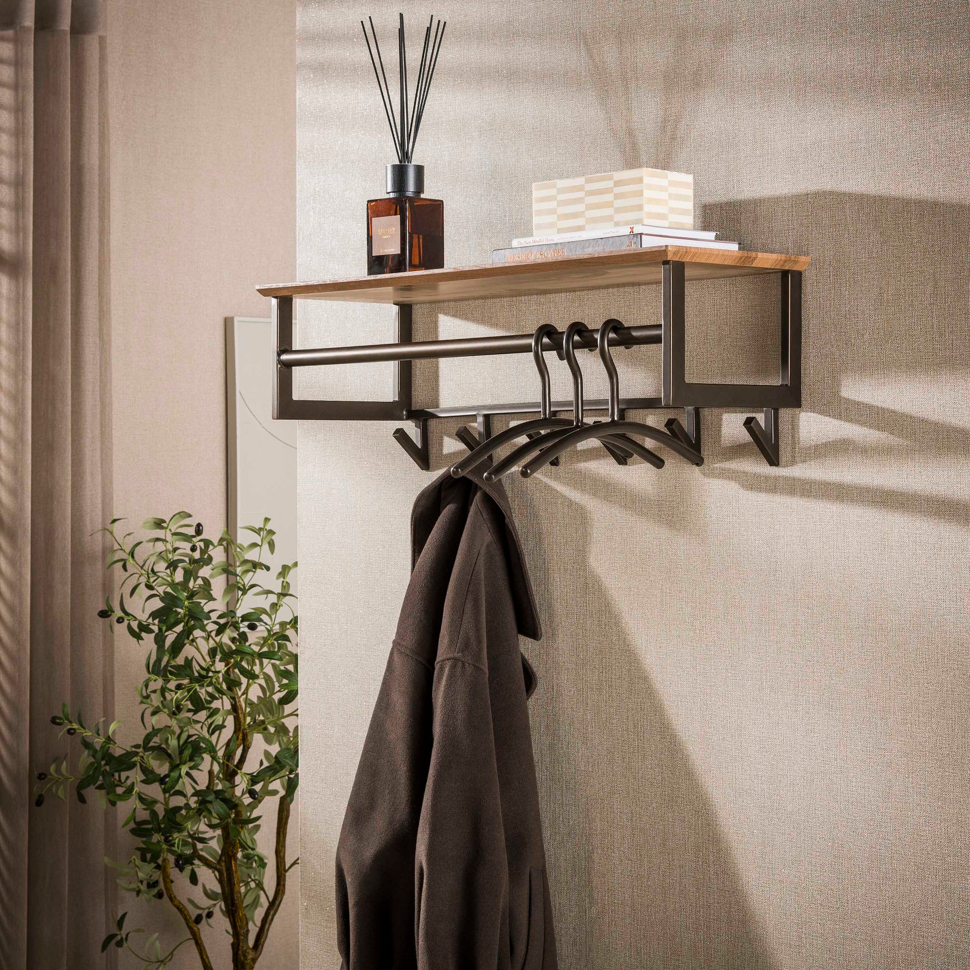 Garderobe – 6 haken – 80×30×28 cm – Drift brown | Modell N0231