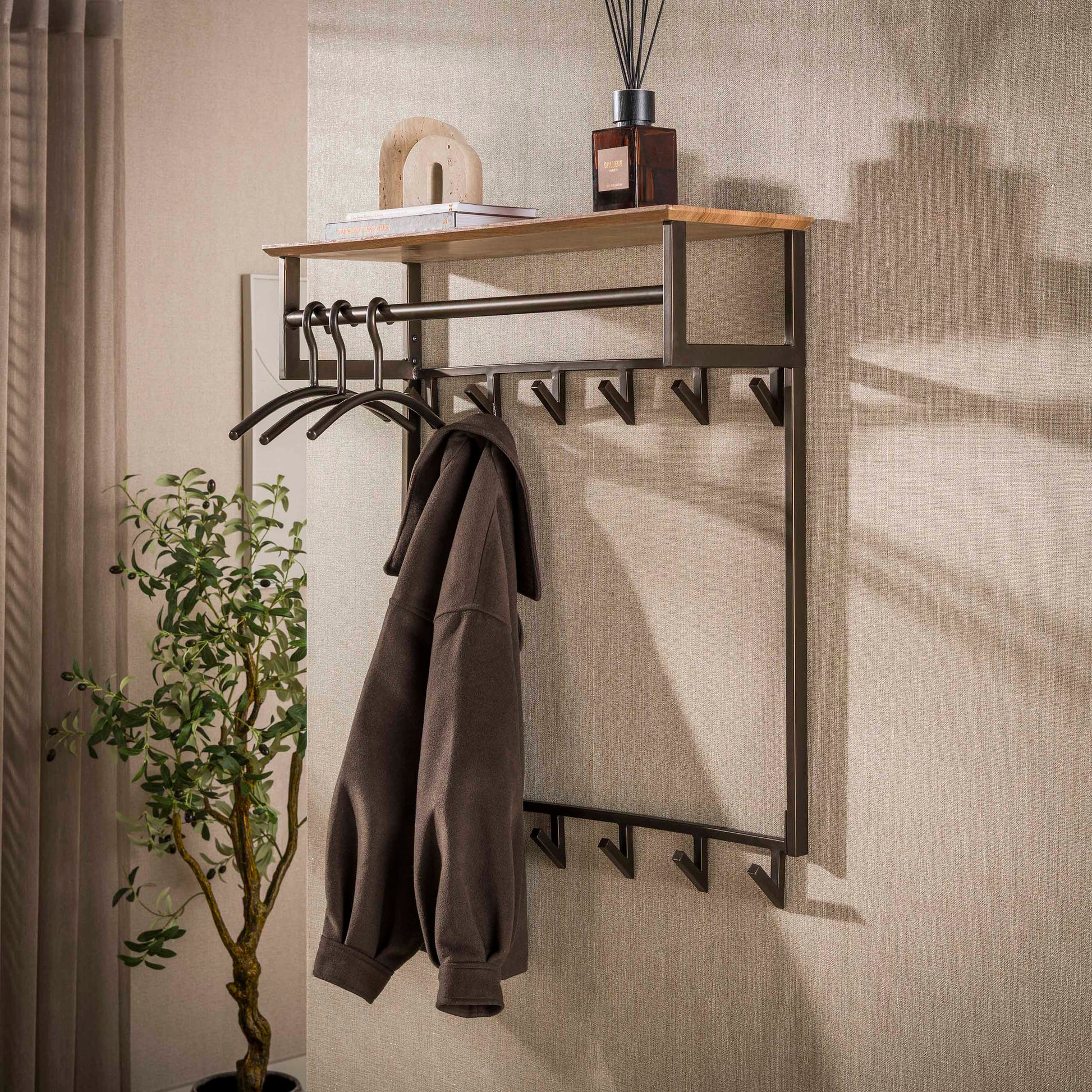 Garderobe – 6 haken – 80×30×94 cm – Drift brown | Modell N0232