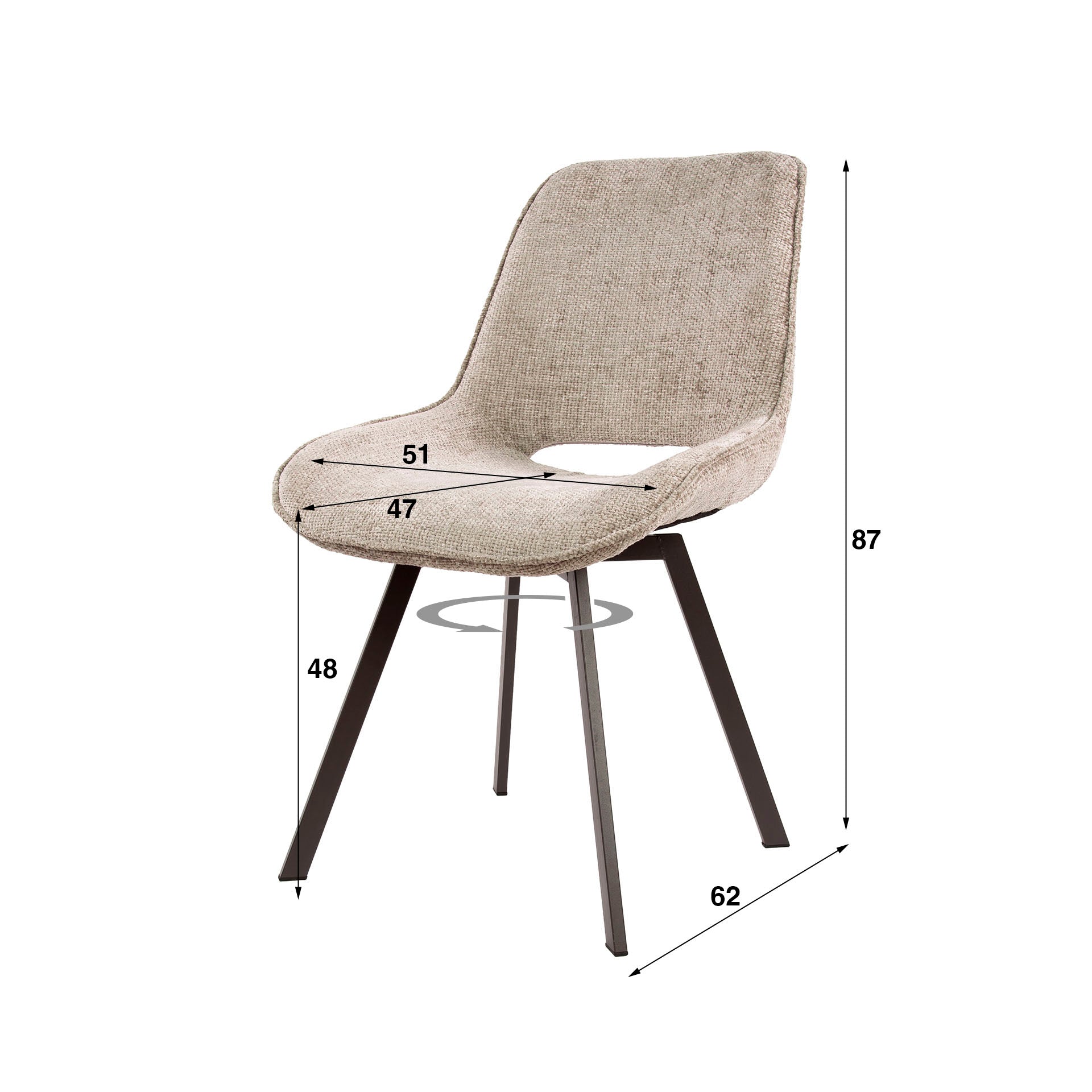 Stuhl – drehbar 4-er pack – 51×62×87 cm – Hoven taupe | Modell N0236