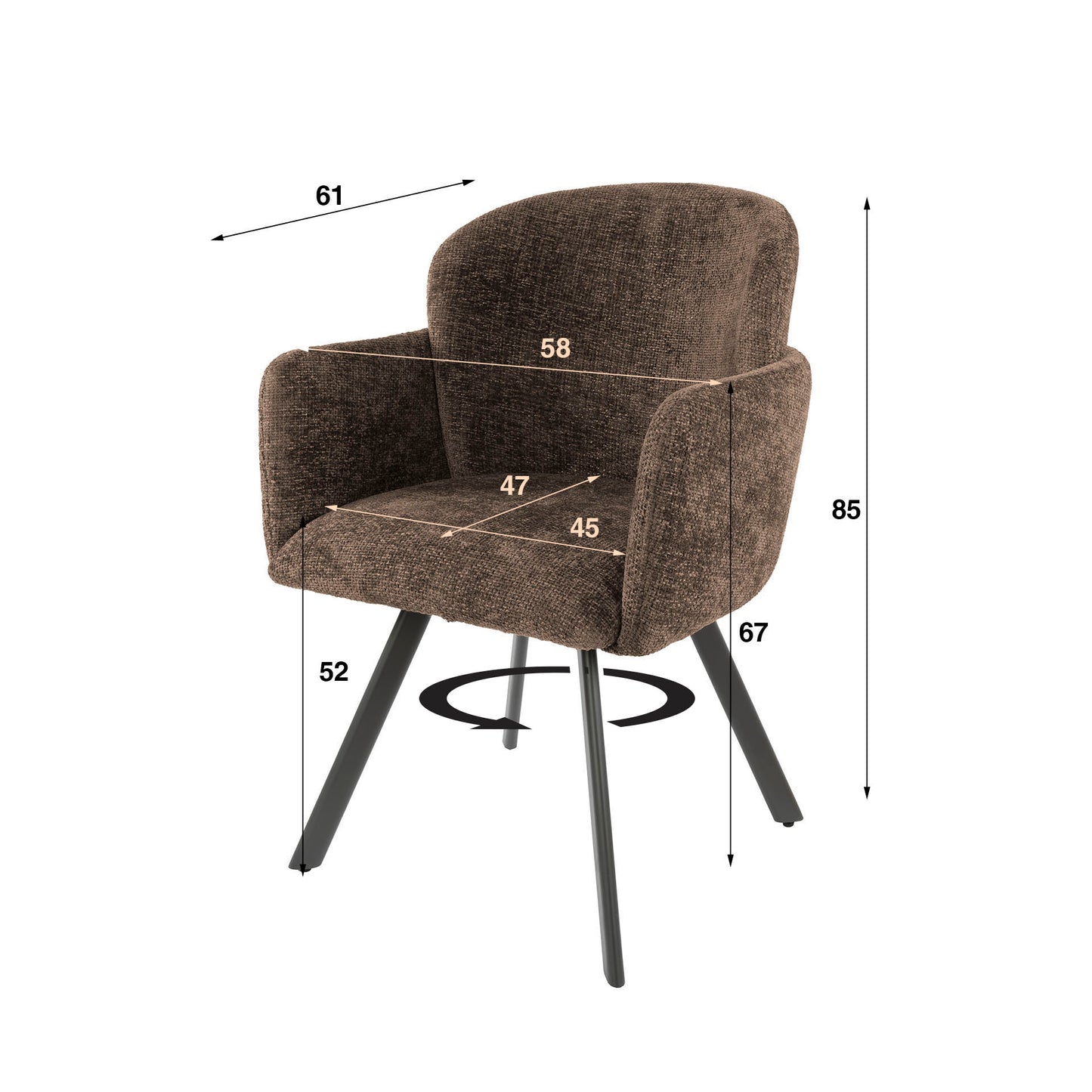 Stuhl – drehbar 2-er pack – 58×61×85 cm – Hoven taupe | Modell N0237
