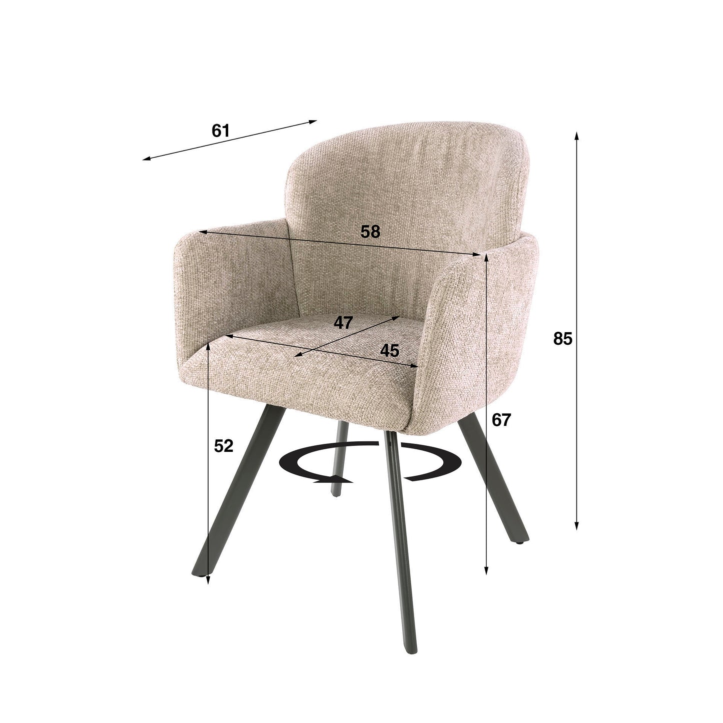 Stuhl – drehbar 2-er pack – 58×61×85 cm – Hoven taupe | Modell N0237