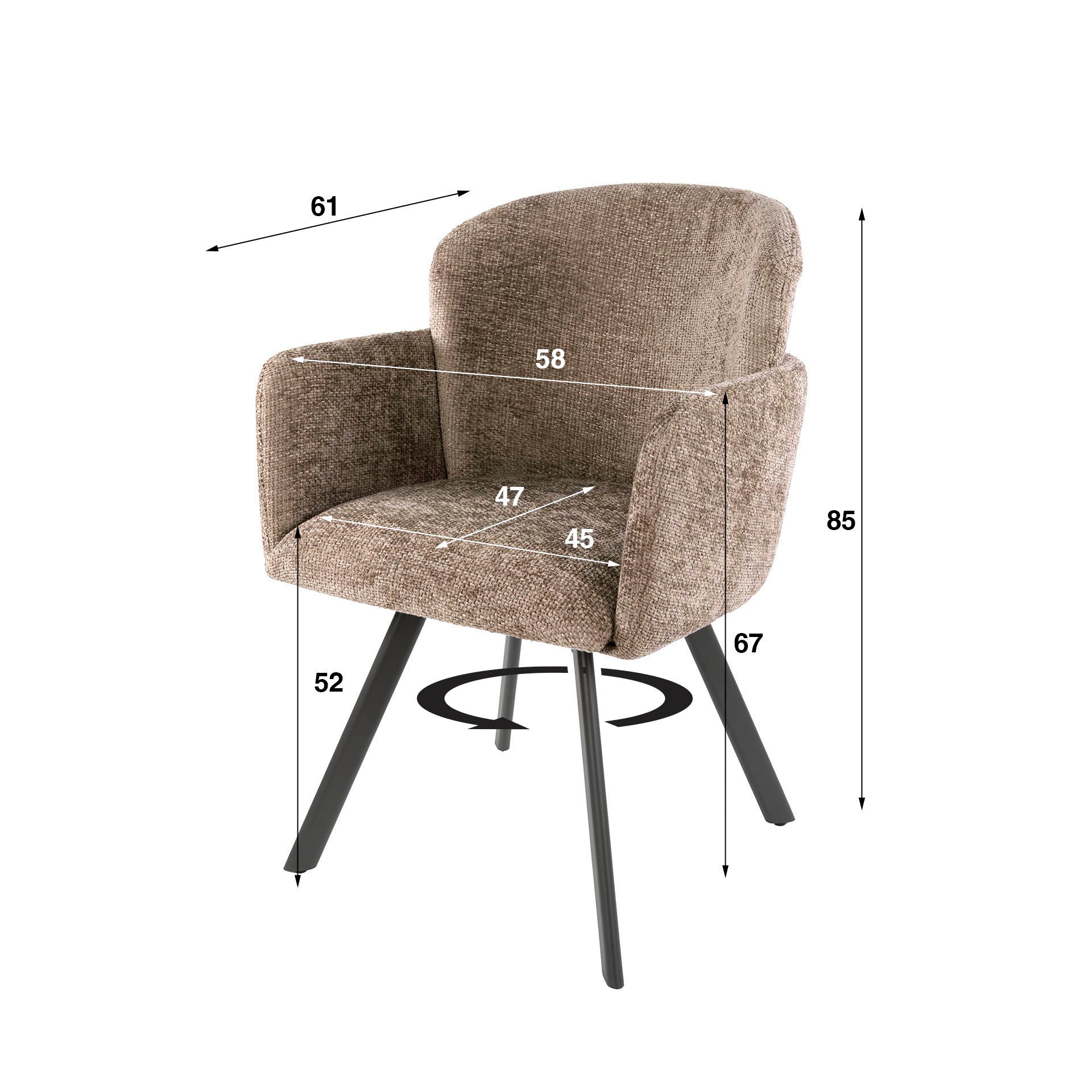 Stuhl – drehbar 2-er pack – 58×61×85 cm – Hoven taupe | Modell N0237