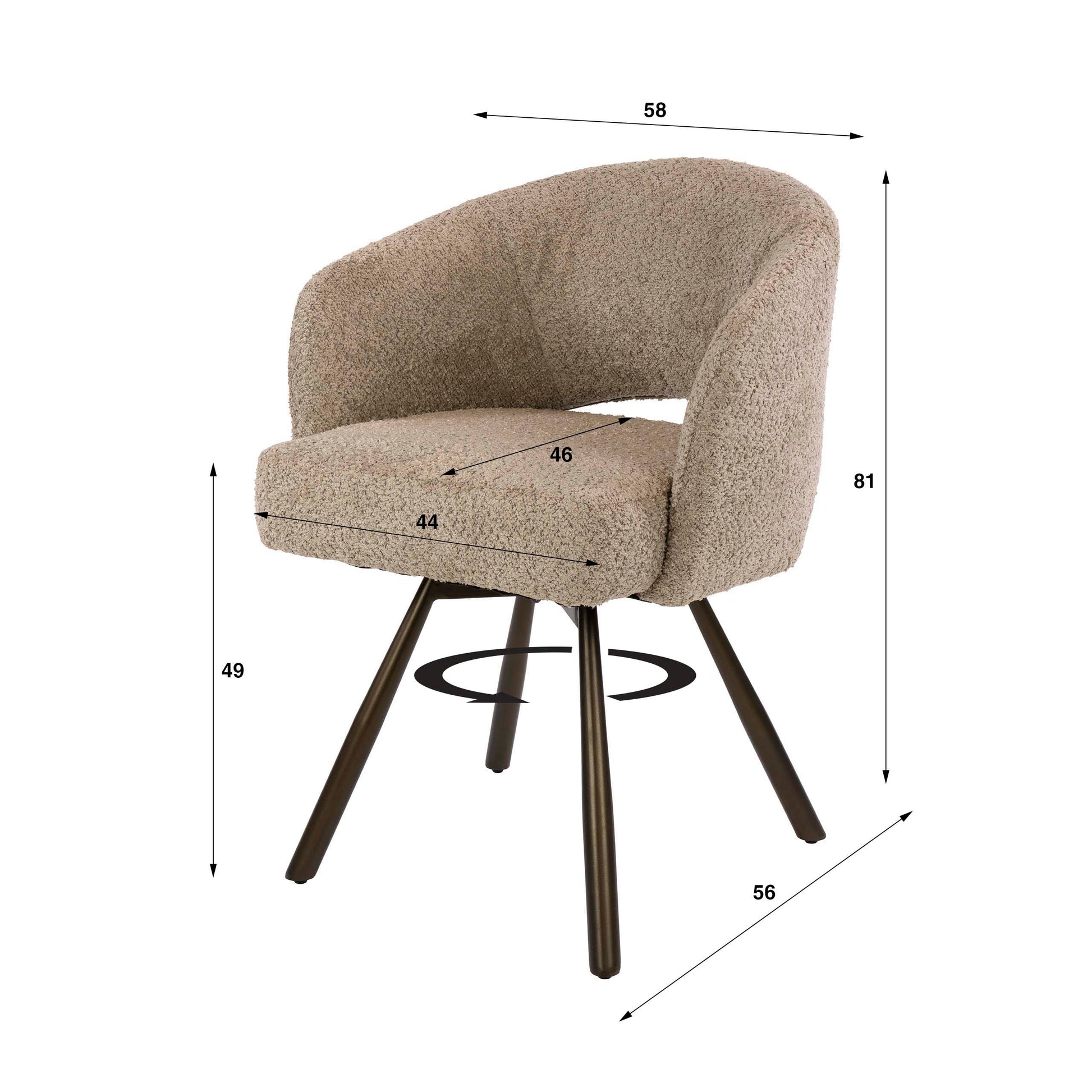 Stuhl – drehbar 2-er pack – 58×56×81 cm – Bouclé sand-braun | Modell N0239