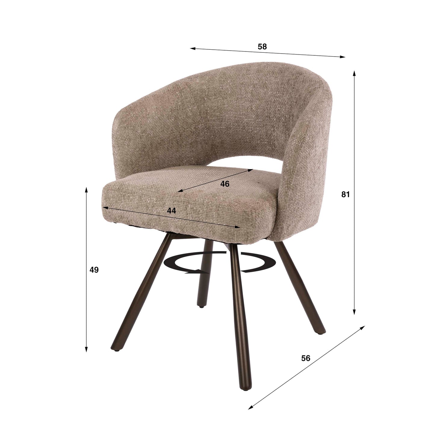 Stuhl – drehbar 2-er pack – 58×56×81 cm – Bouclé sand-braun | Modell N0239