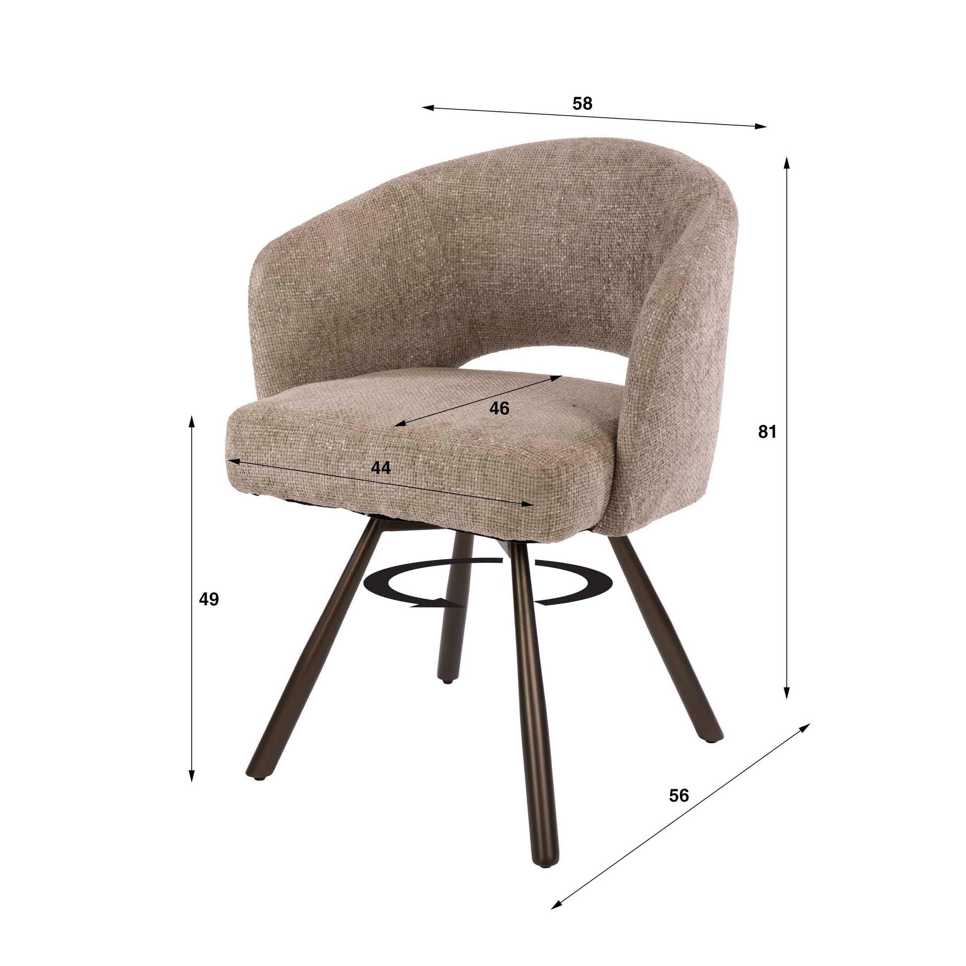 Stuhl – drehbar 2-er pack – 58×56×81 cm – Bouclé sand-braun | Modell N0239