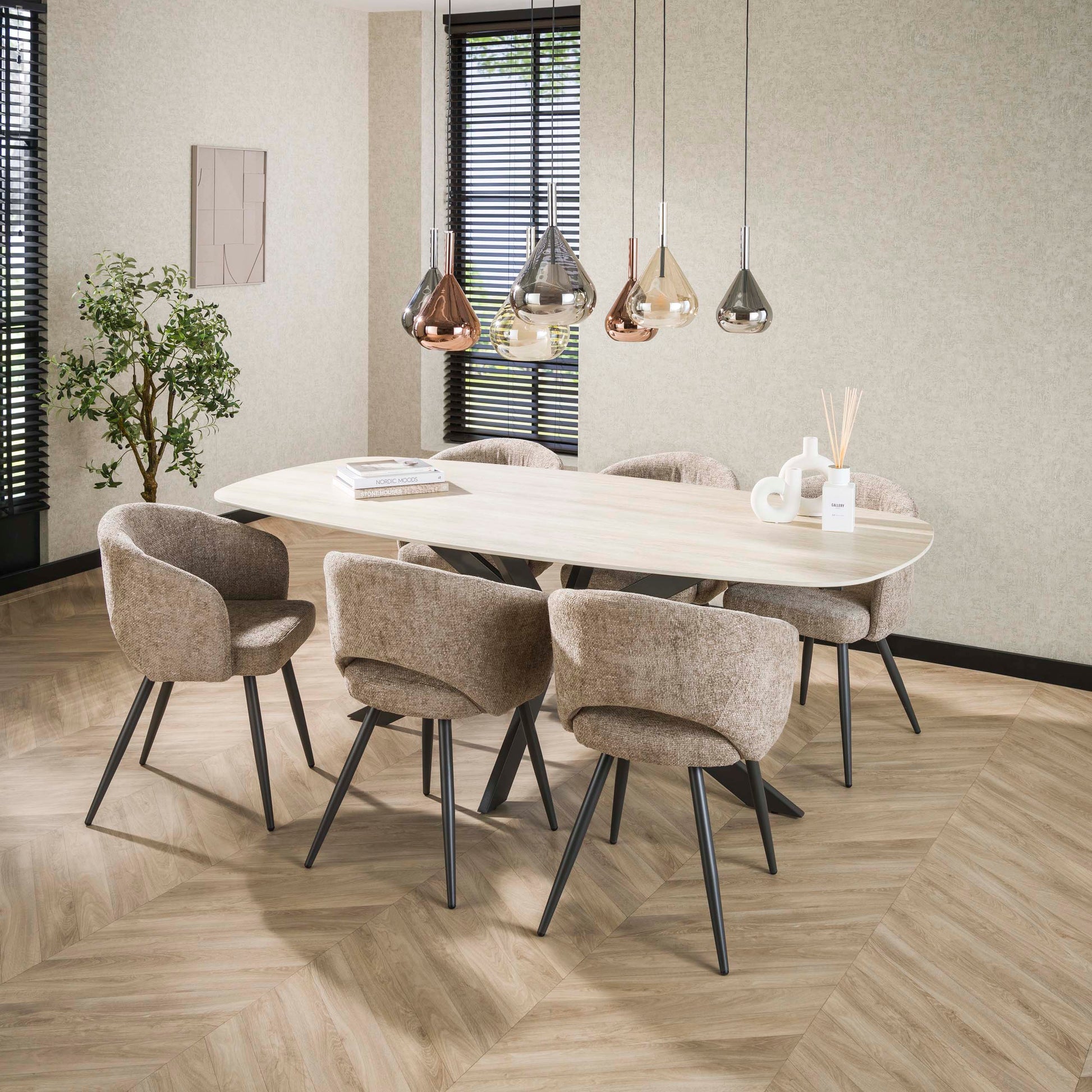 Stuhl – 2-er pack – 58×56×81 cm – Bouclé sand | Modell N0240