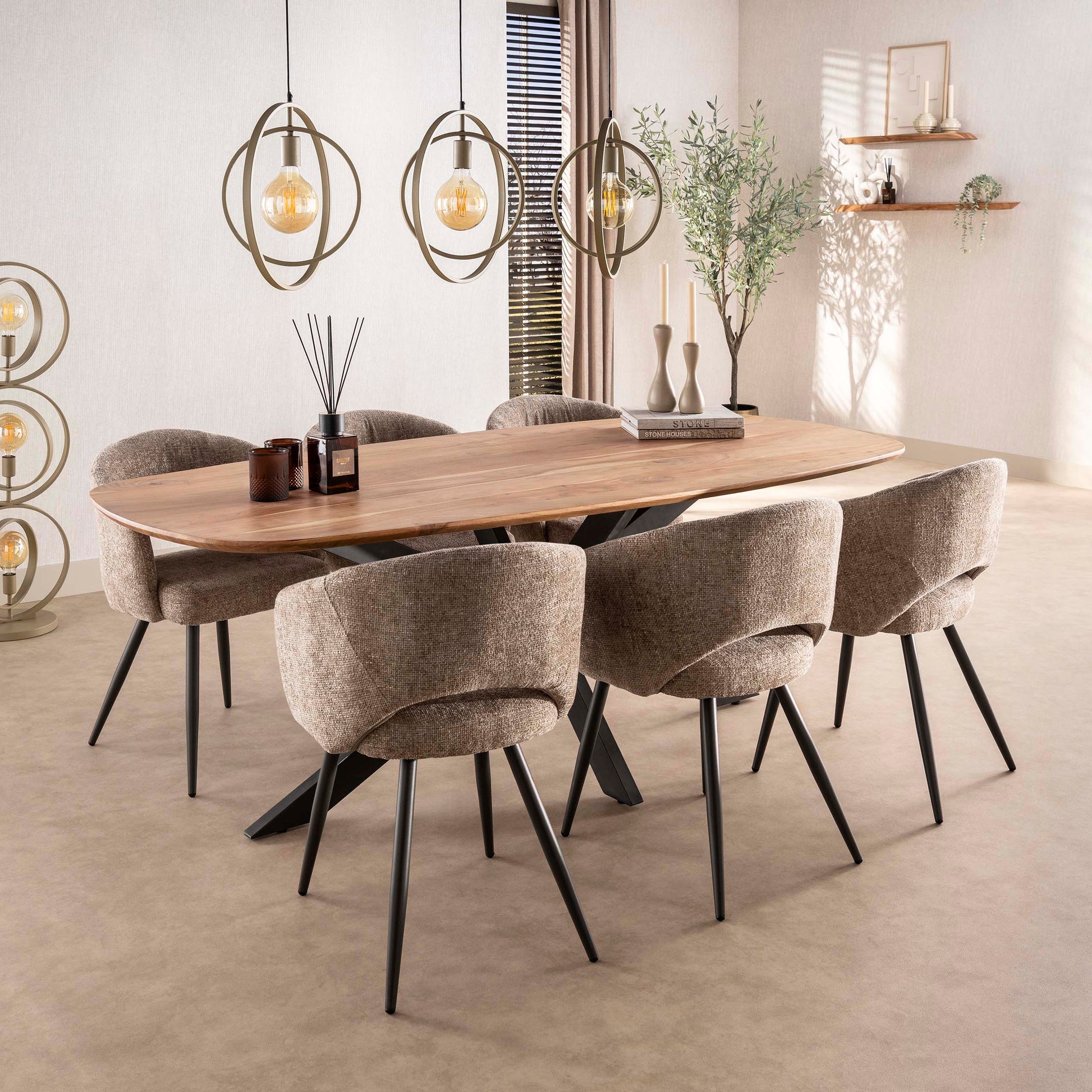Stuhl – 2-er pack – 58×56×81 cm – Bouclé sand | Modell N0240
