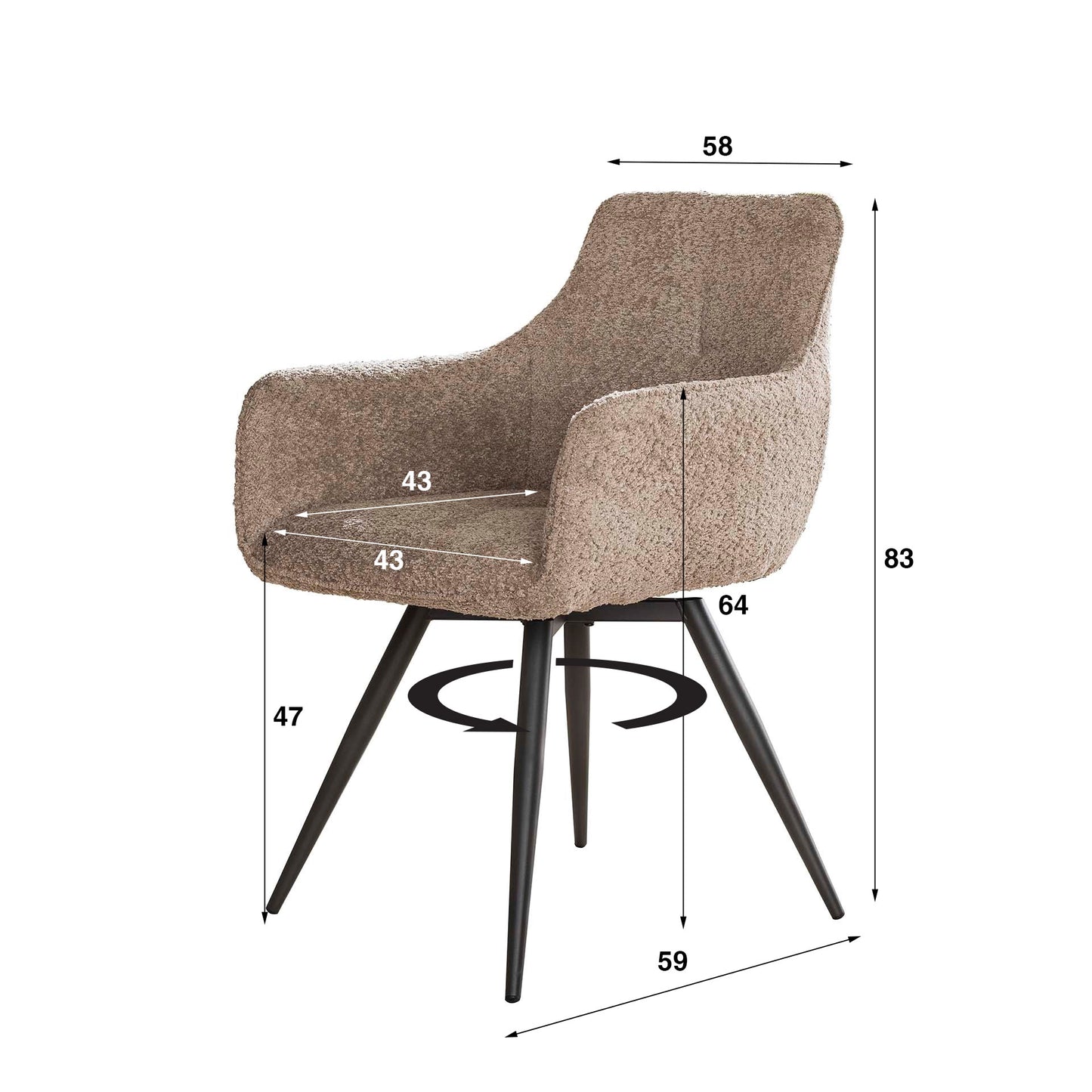 Stuhl – drehbar 2-er pack – 58×59×83 cm – Bouclé sand | Modell N0243