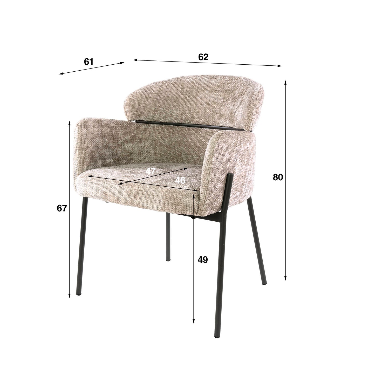 Stuhl – 2-er pack – 62×61×80 cm – Hoven taupe | Modell N0244