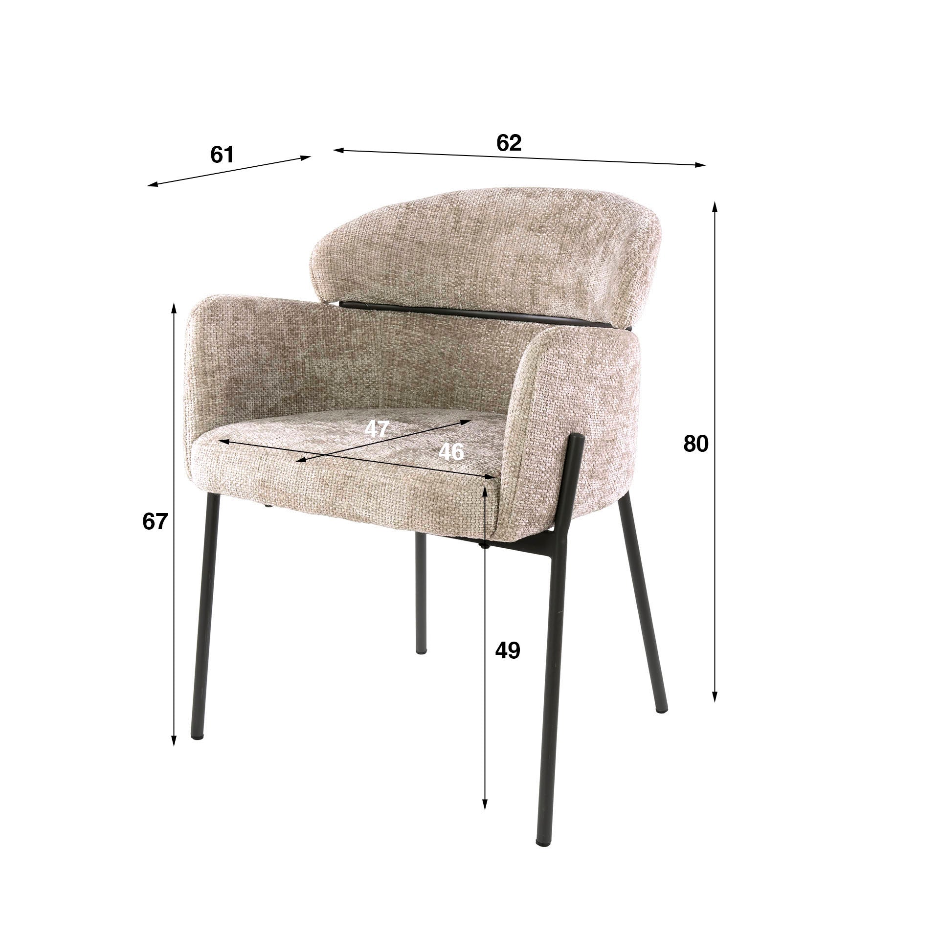 Stuhl – 2-er pack – 62×61×80 cm – Hoven taupe | Modell N0244