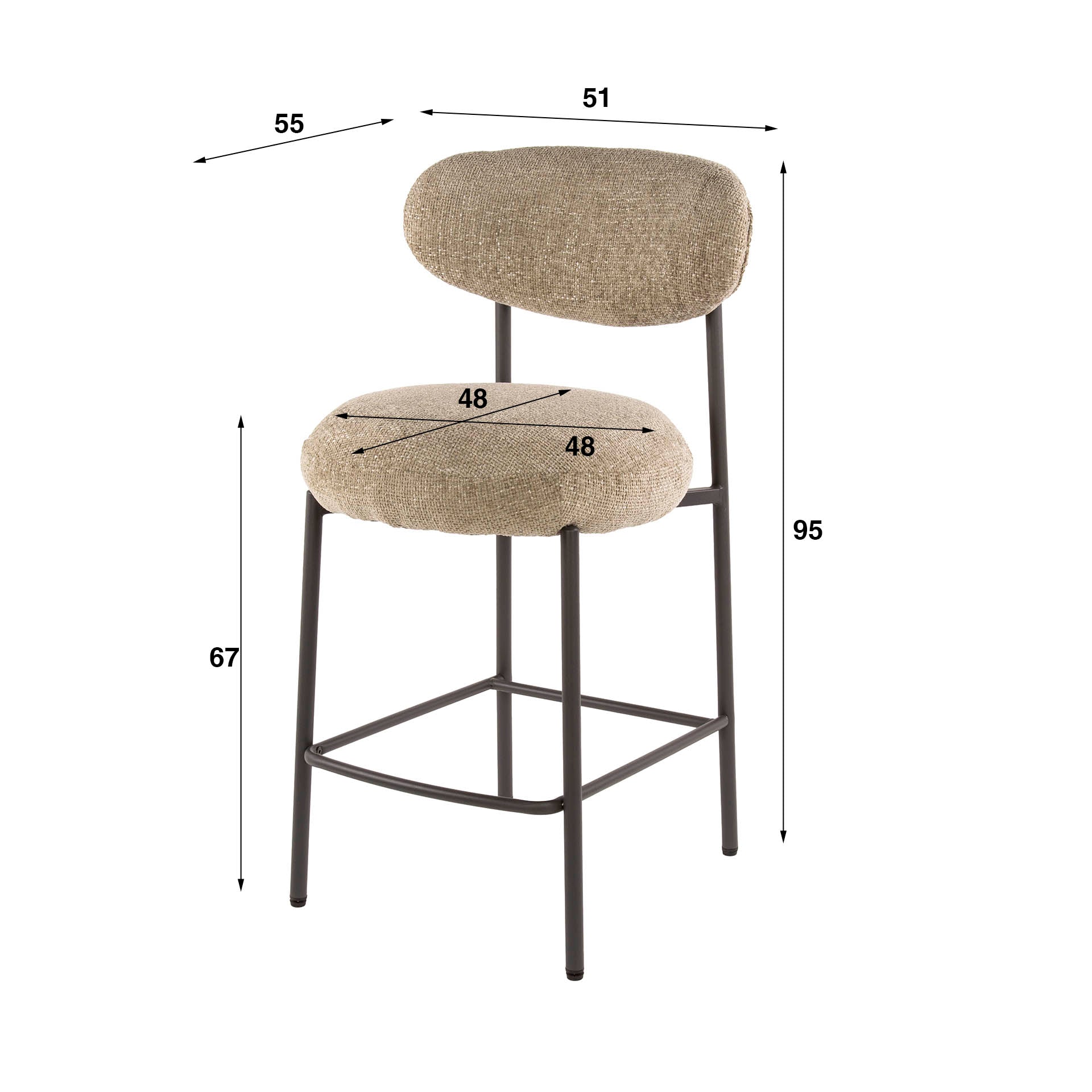 Barstuhl – 2-er pack – 51×55×96 cm – Cargo sand | Modell N0248