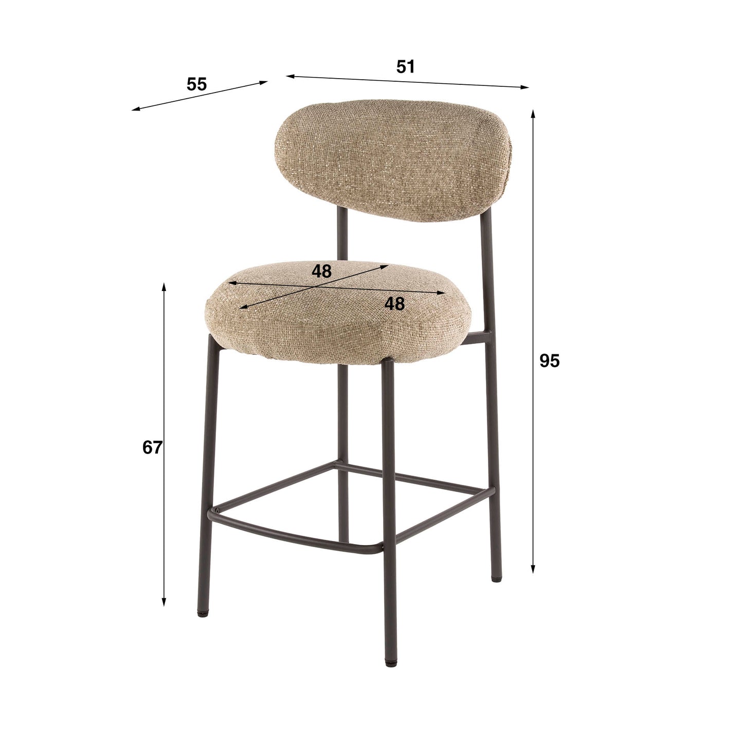 Barstuhl – 2-er pack – 51×55×96 cm – Cargo sand | Modell N0248