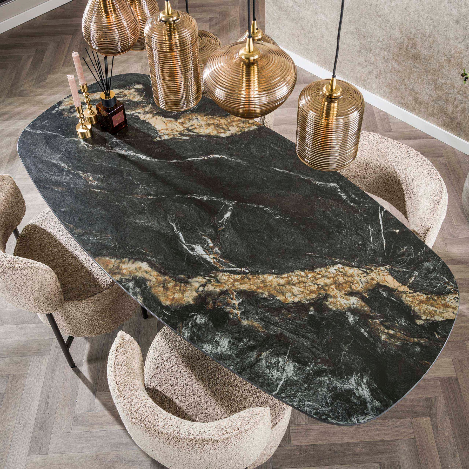Esstisch – dänisch oval oval – 180×90×76 cm – Keramik fossil black | Modell N0252