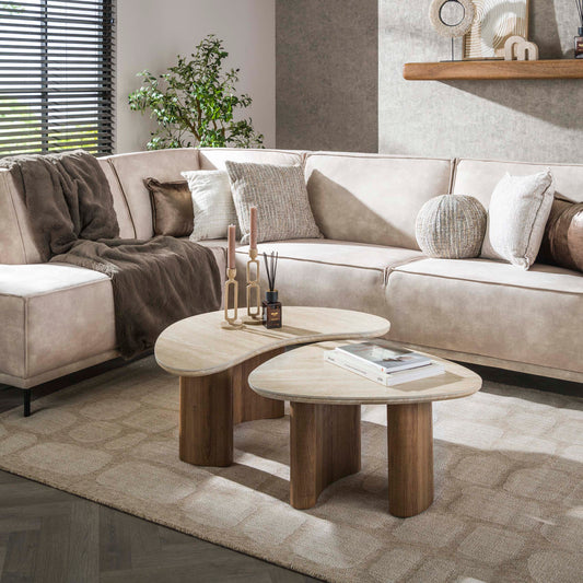 Couchtisch – organisch – 88×44×36 cm – Keramik travertin | Modell N0253