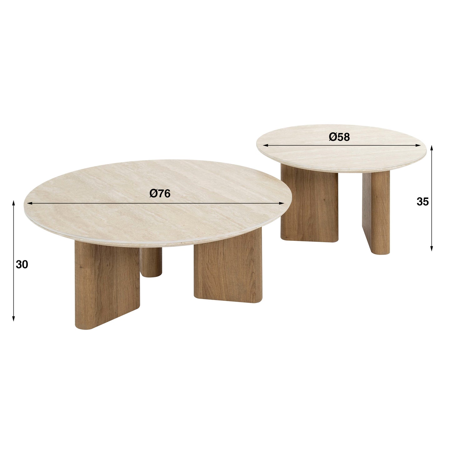 Couchtisch – rund – 76×76×30 cm – Keramik travertin | Modell N0254