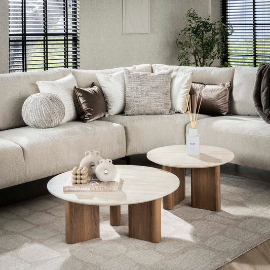 Couchtisch – rund – 76×76×30 cm – Keramik travertin | Modell N0254