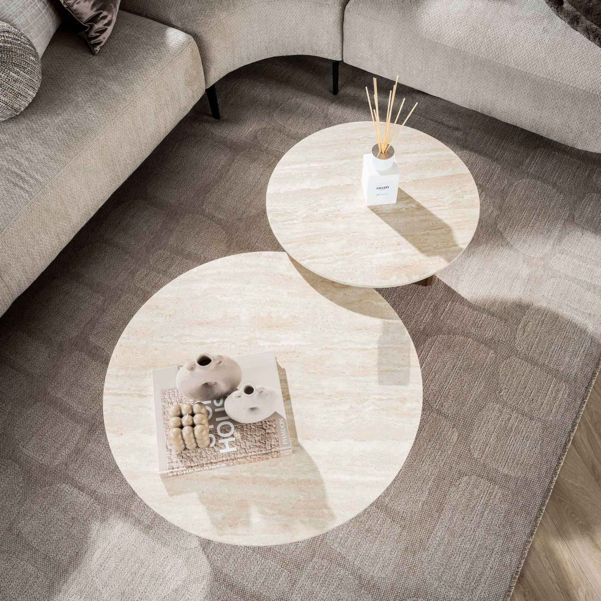 Couchtisch – rund – 76×76×30 cm – Keramik travertin | Modell N0254