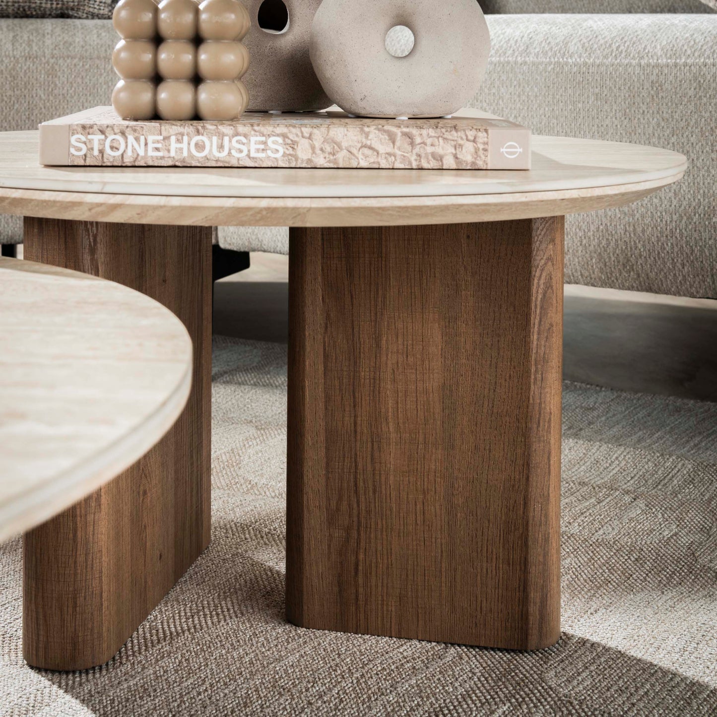 Couchtisch – rund – 76×76×30 cm – Keramik travertin | Modell N0254