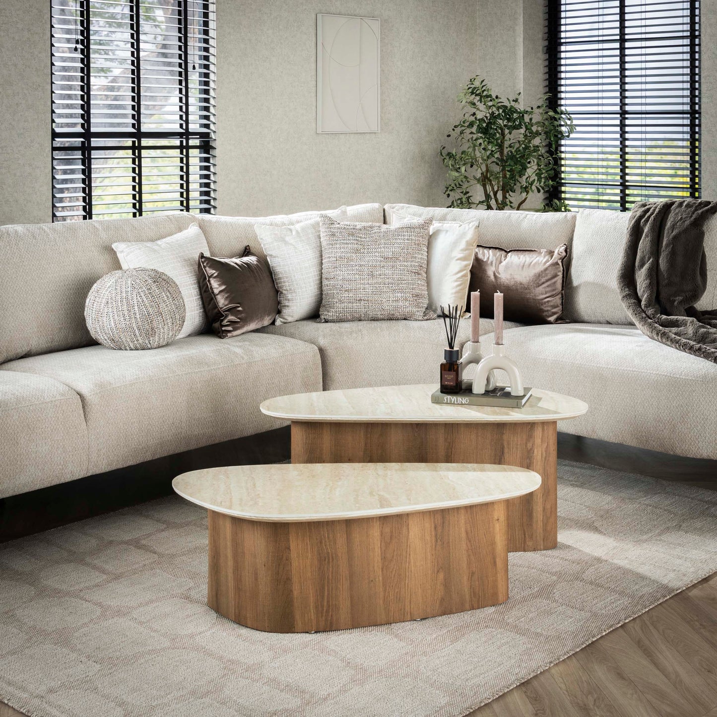 Couchtisch – 90×43×40 cm – Keramik travertin | Modell N0255