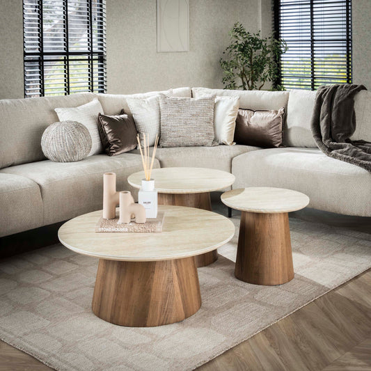 Couchtisch – rund – 80×80×35 cm – Keramik travertin | Modell N0256