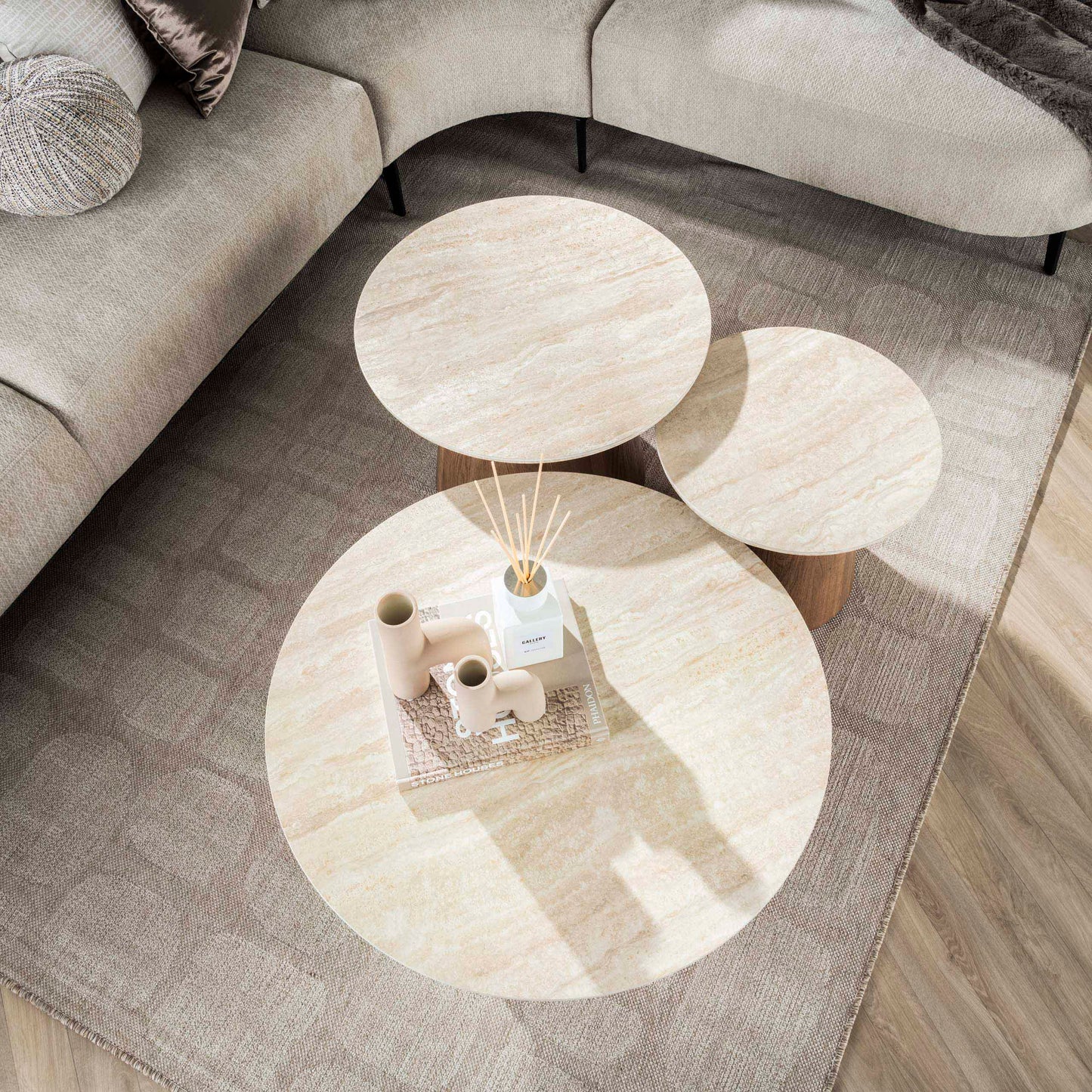 Couchtisch – rund – 80×80×35 cm – Keramik travertin | Modell N0256