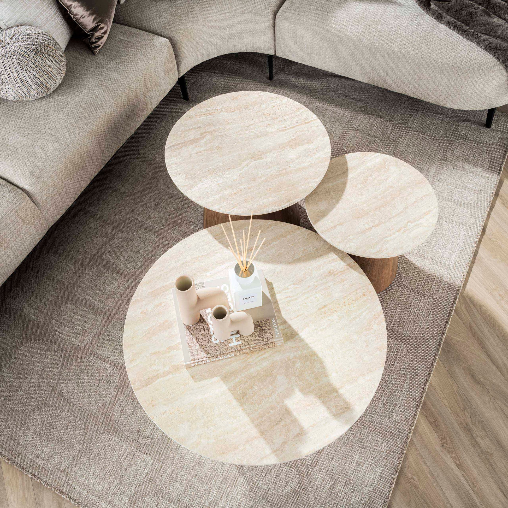 Couchtisch – rund – 80×80×35 cm – Keramik travertin | Modell N0256