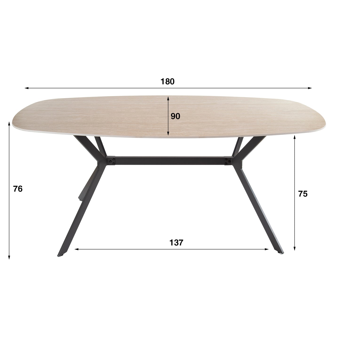 Esstisch – dänisch oval oval – 180×90×76 cm – Keramik travertin | Modell N0257