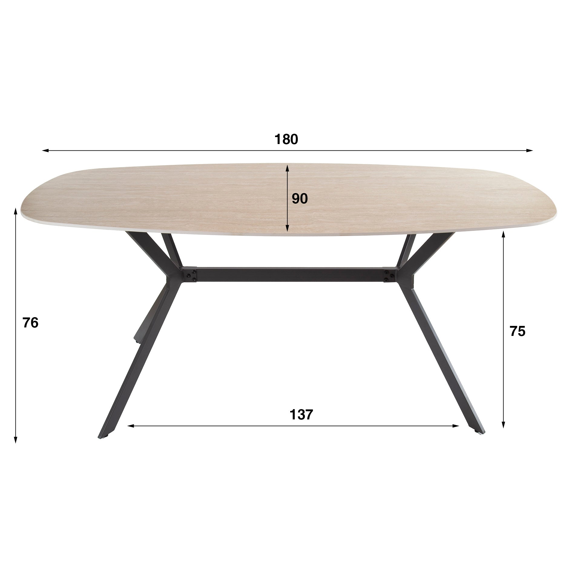 Esstisch – dänisch oval oval – 180×90×76 cm – Keramik travertin | Modell N0257