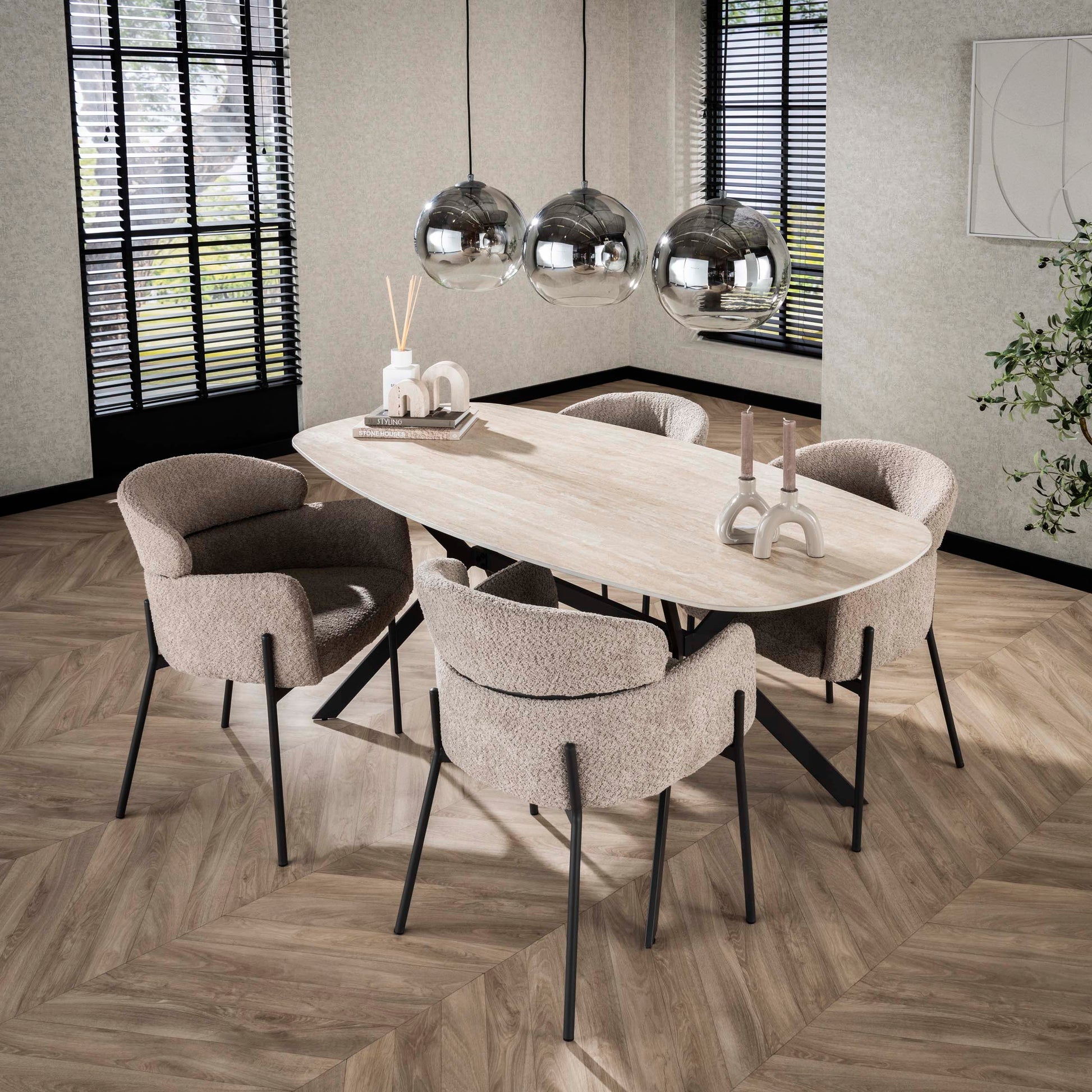 Esstisch – dänisch oval oval – 180×90×76 cm – Keramik travertin | Modell N0257
