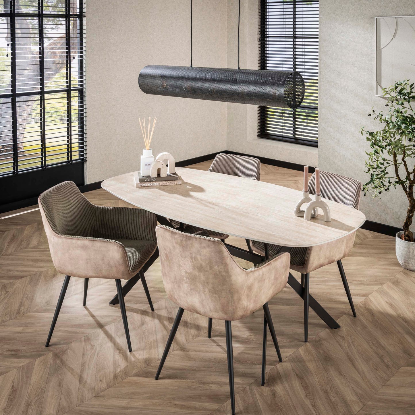 Esstisch – dänisch oval oval – 180×90×76 cm – Keramik travertin | Modell N0257