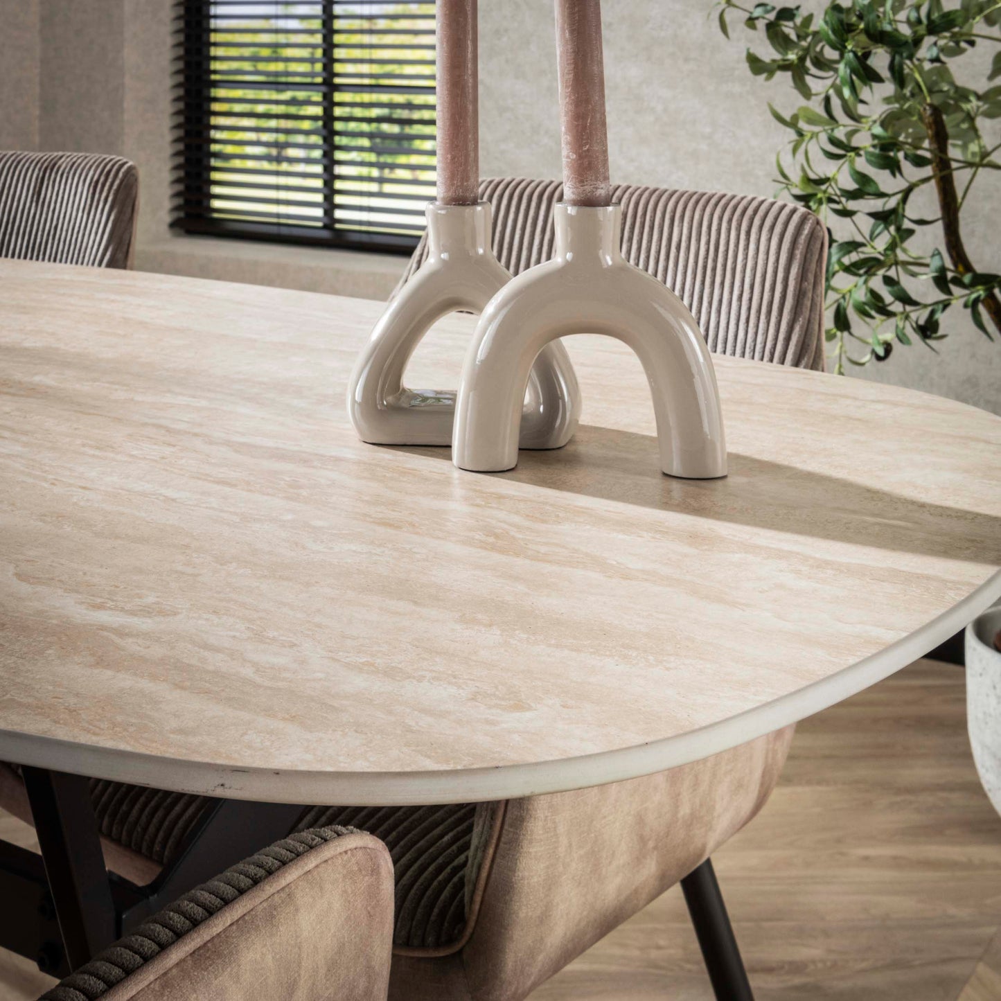 Esstisch – dänisch oval oval – 180×90×76 cm – Keramik travertin | Modell N0257