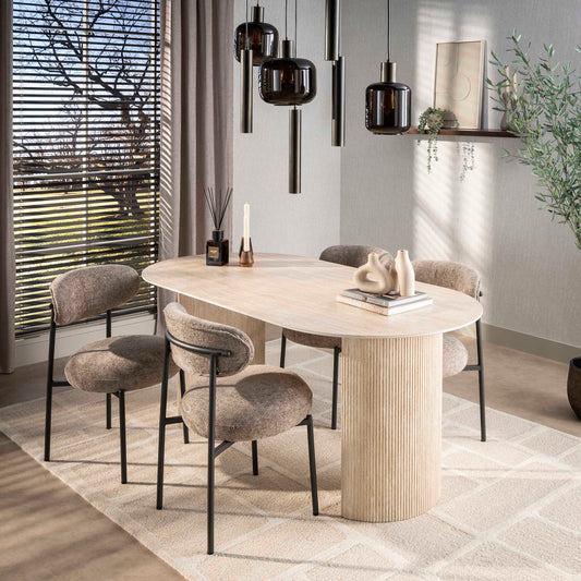 Esstisch – oval – 180×90×77 cm – Keramik travertin | Modell N0258