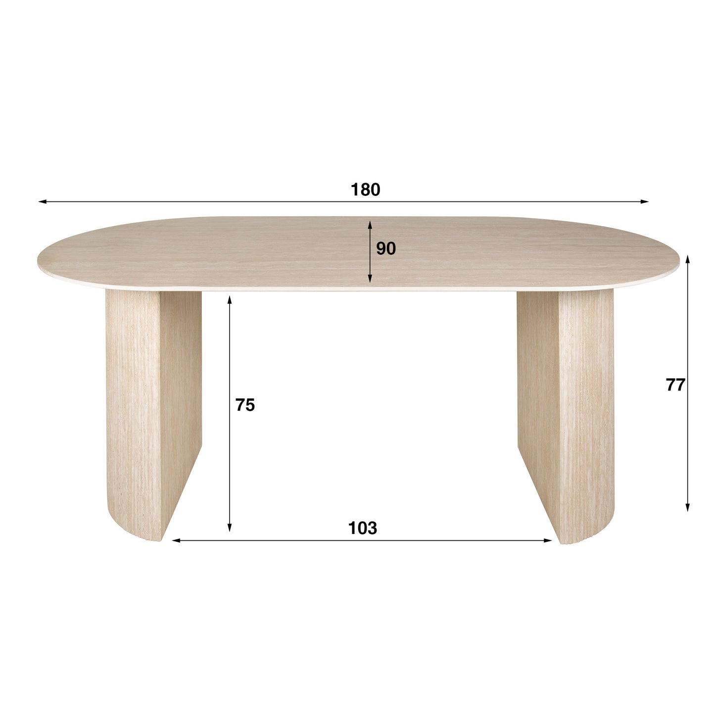 Esstisch – oval – 180×90×77 cm – Keramik travertin | Modell N0258