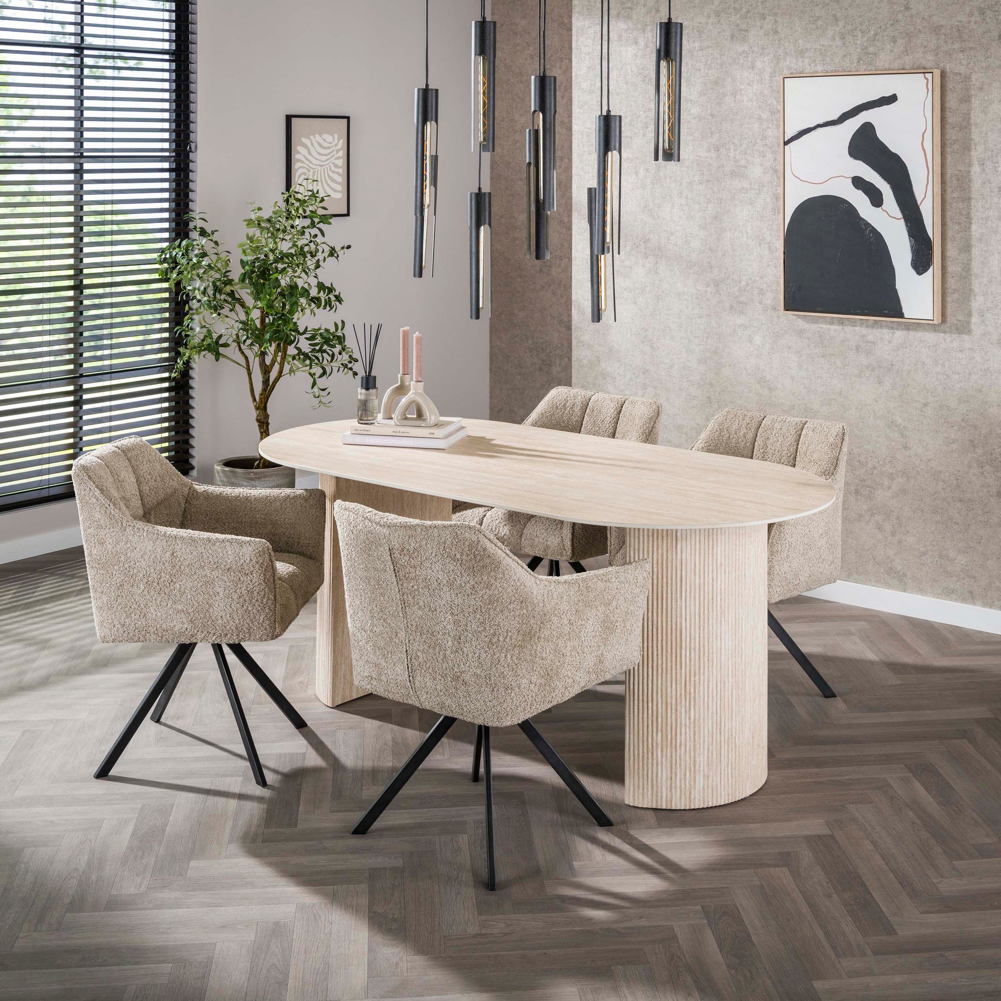 Esstisch – oval – 180×90×77 cm – Keramik travertin | Modell N0258