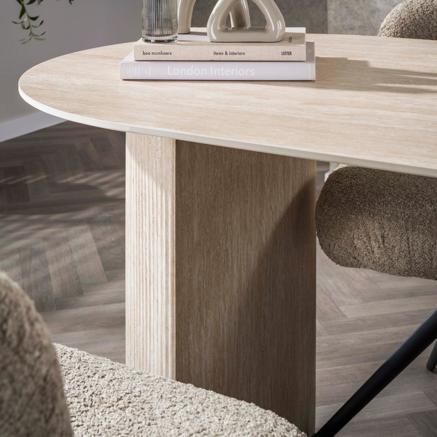 Esstisch – oval – 180×90×77 cm – Keramik travertin | Modell N0258