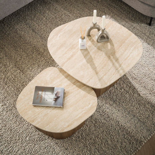 Couchtisch – 85×79×40 cm – Keramik travertin | Modell N0260
