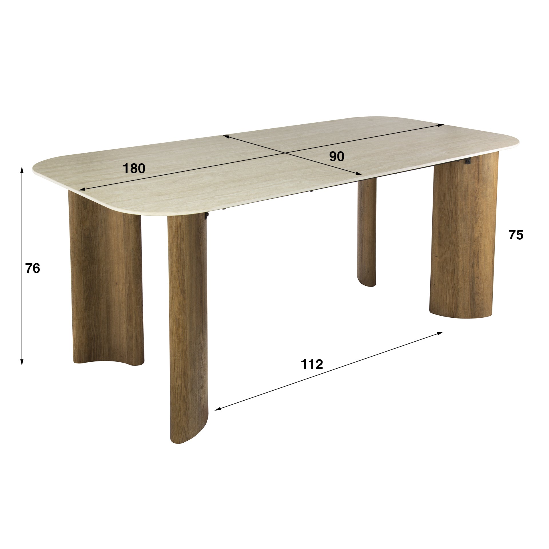 Esstisch – 180×90×76 cm – Keramik travertin | Modell N0261