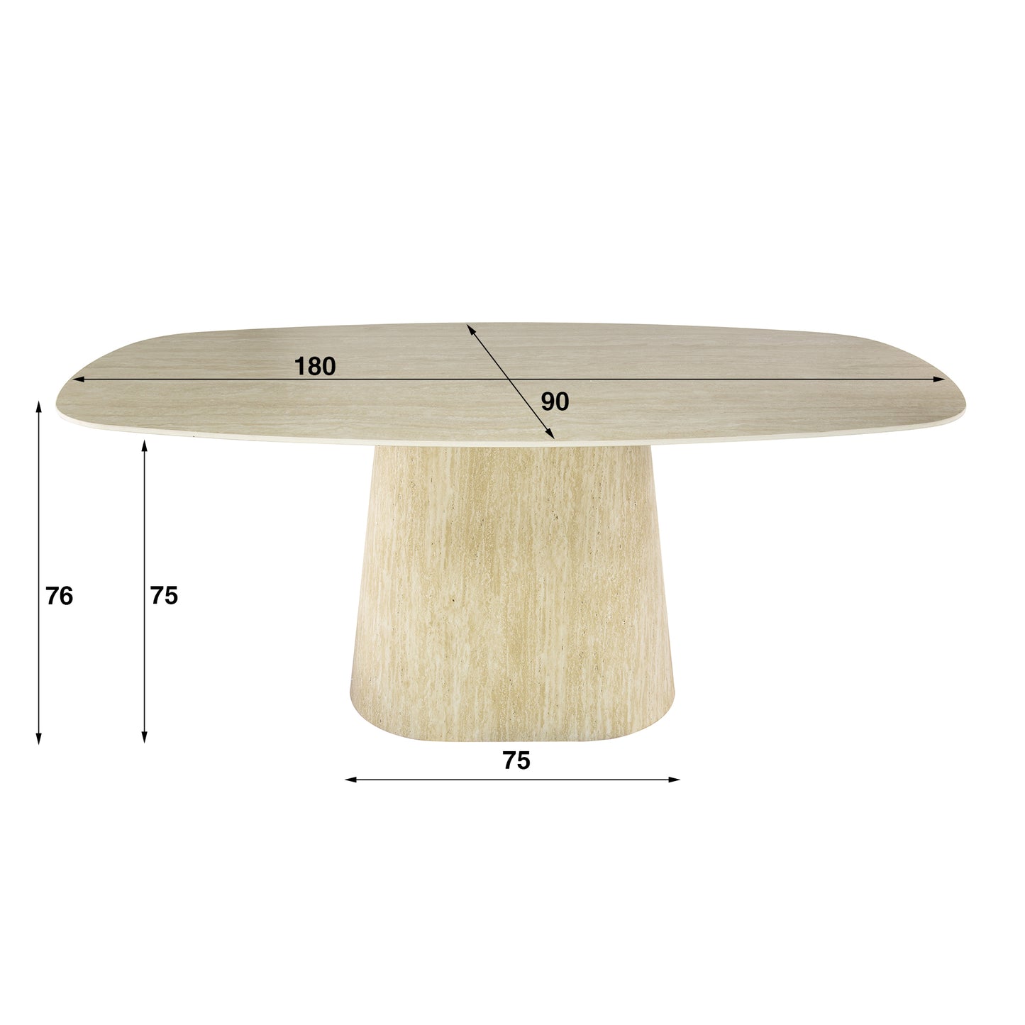Esstisch – dänisch oval oval – 180×90×76 cm – Keramik travertin | Modell N0262