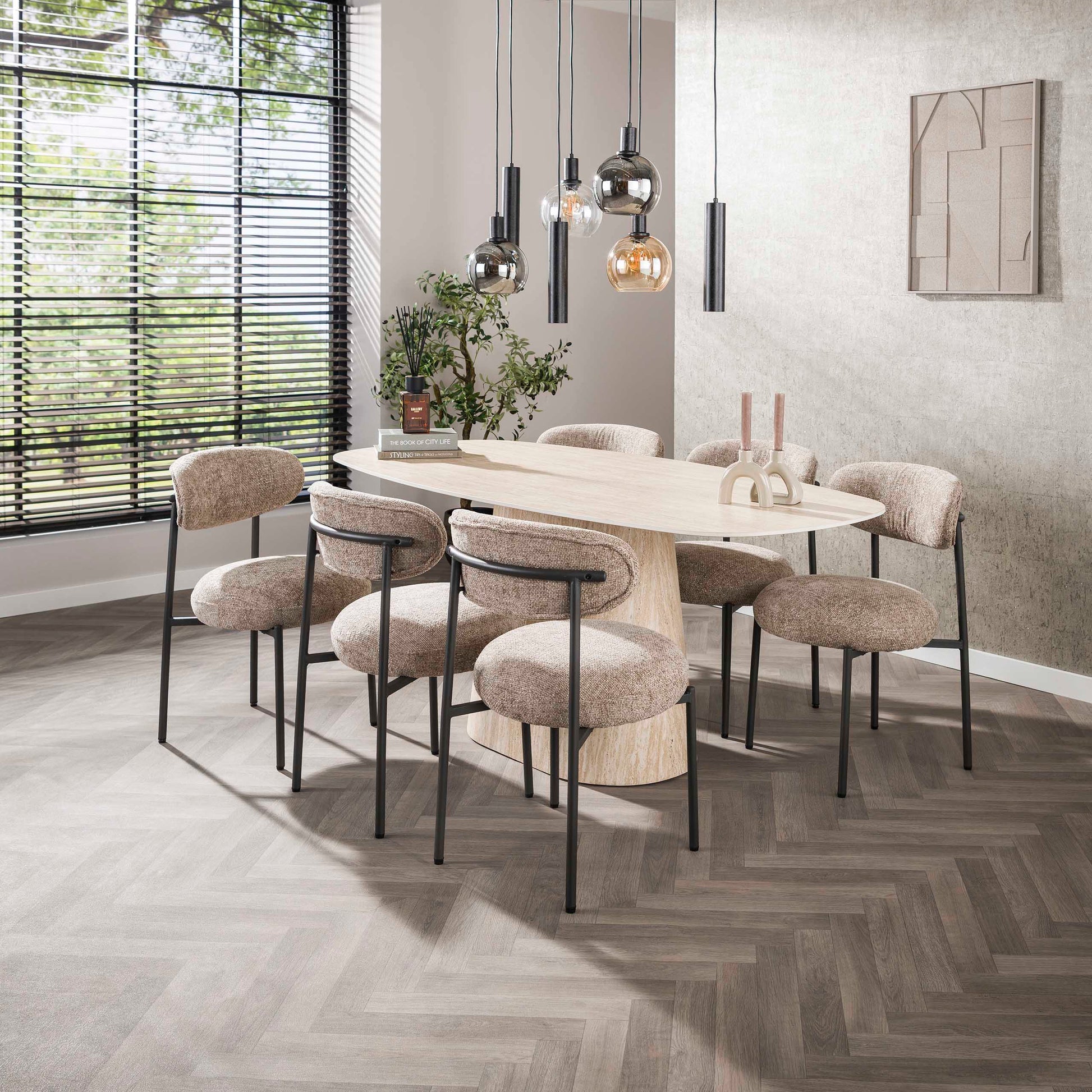 Esstisch – dänisch oval oval – 180×90×76 cm – Keramik travertin | Modell N0262