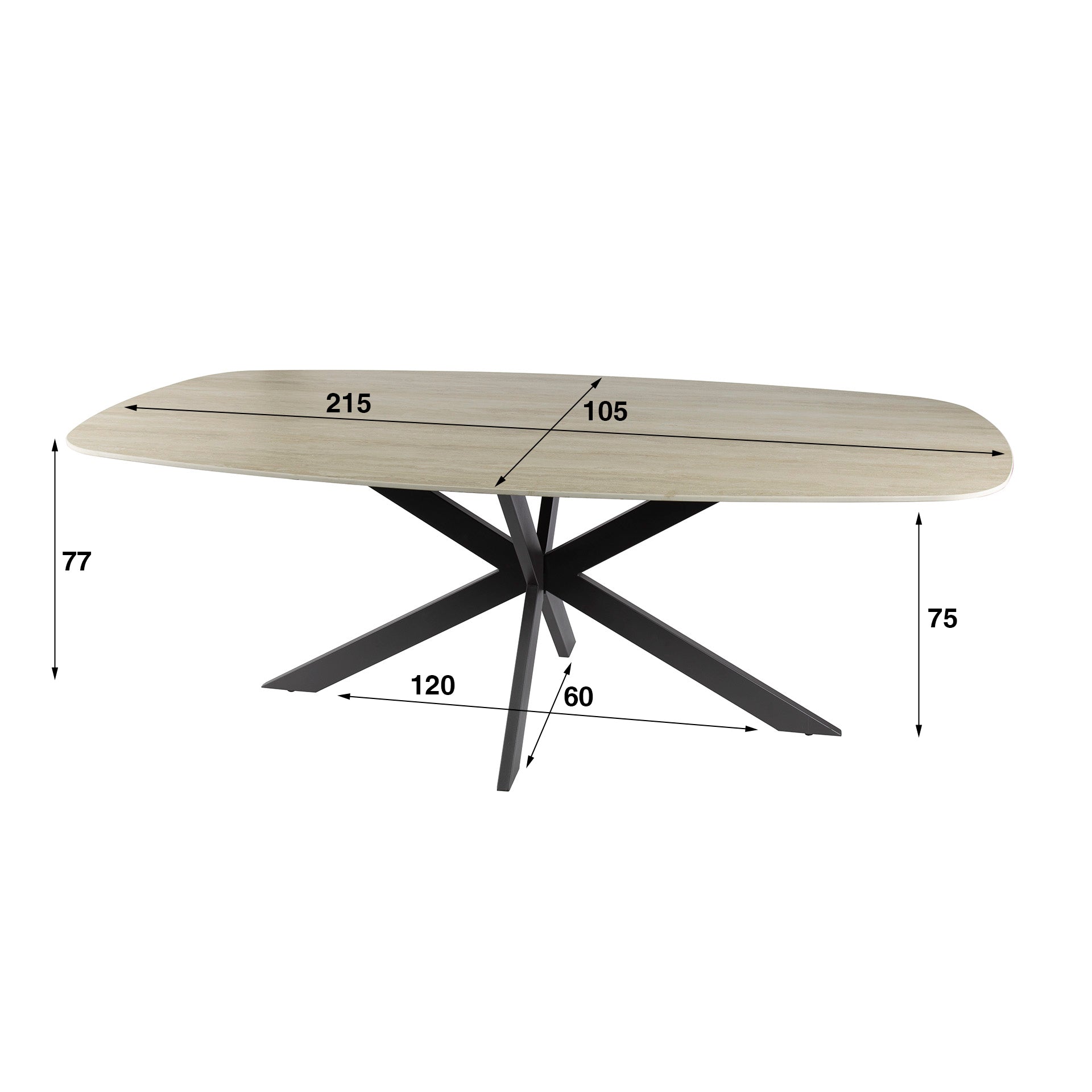 Esstisch – dänisch oval oval – 215×105×77 cm – 3D Keramik travertin | Modell N0264