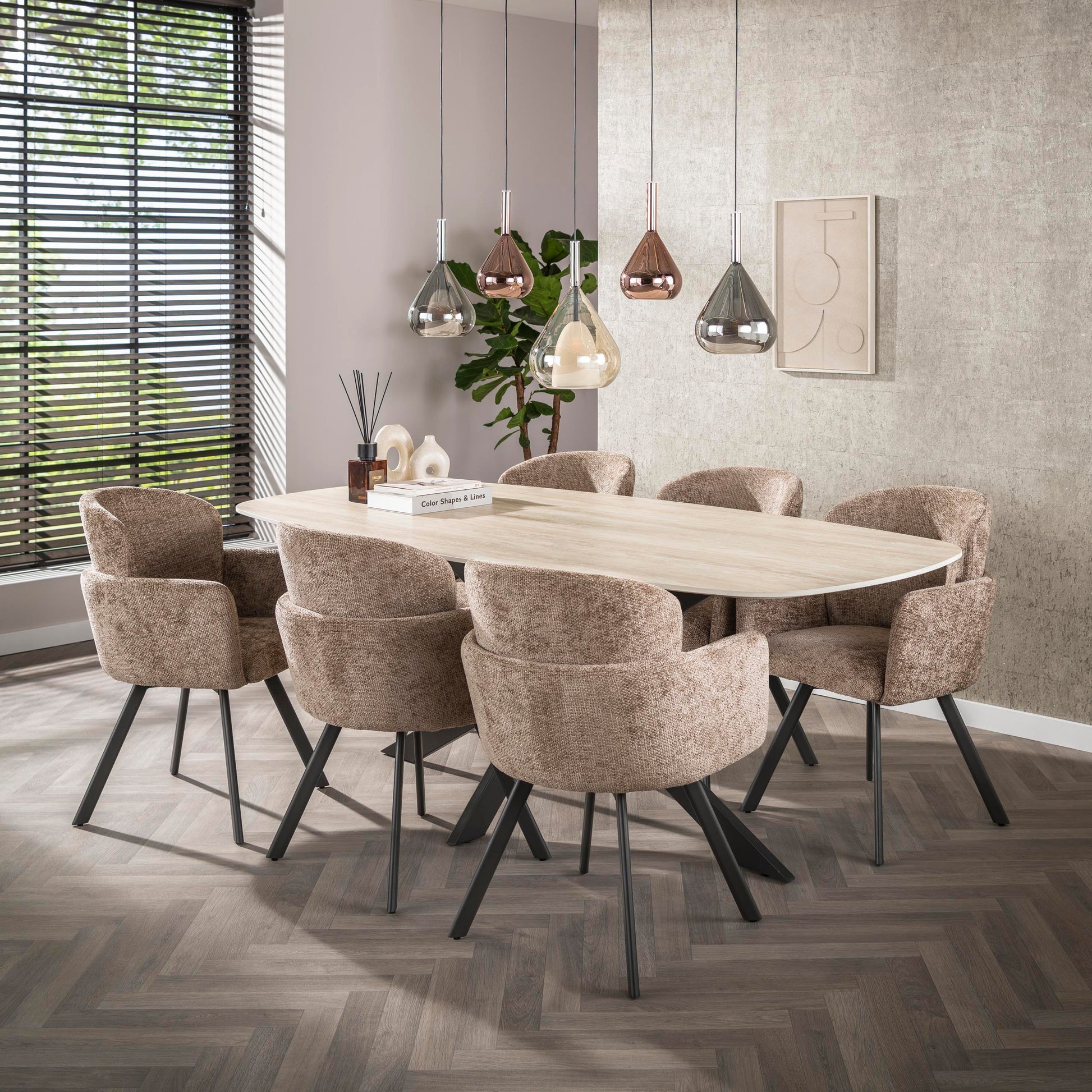 Esstisch – dänisch oval oval – 215×105×77 cm – 3D Keramik travertin | Modell N0264
