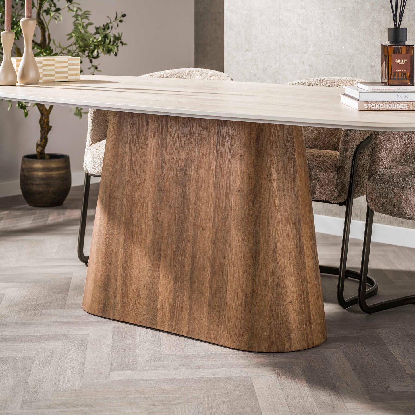 Esstisch – dänisch oval oval – 215×105×77 cm – 3D Keramik travertin | Modell N0265